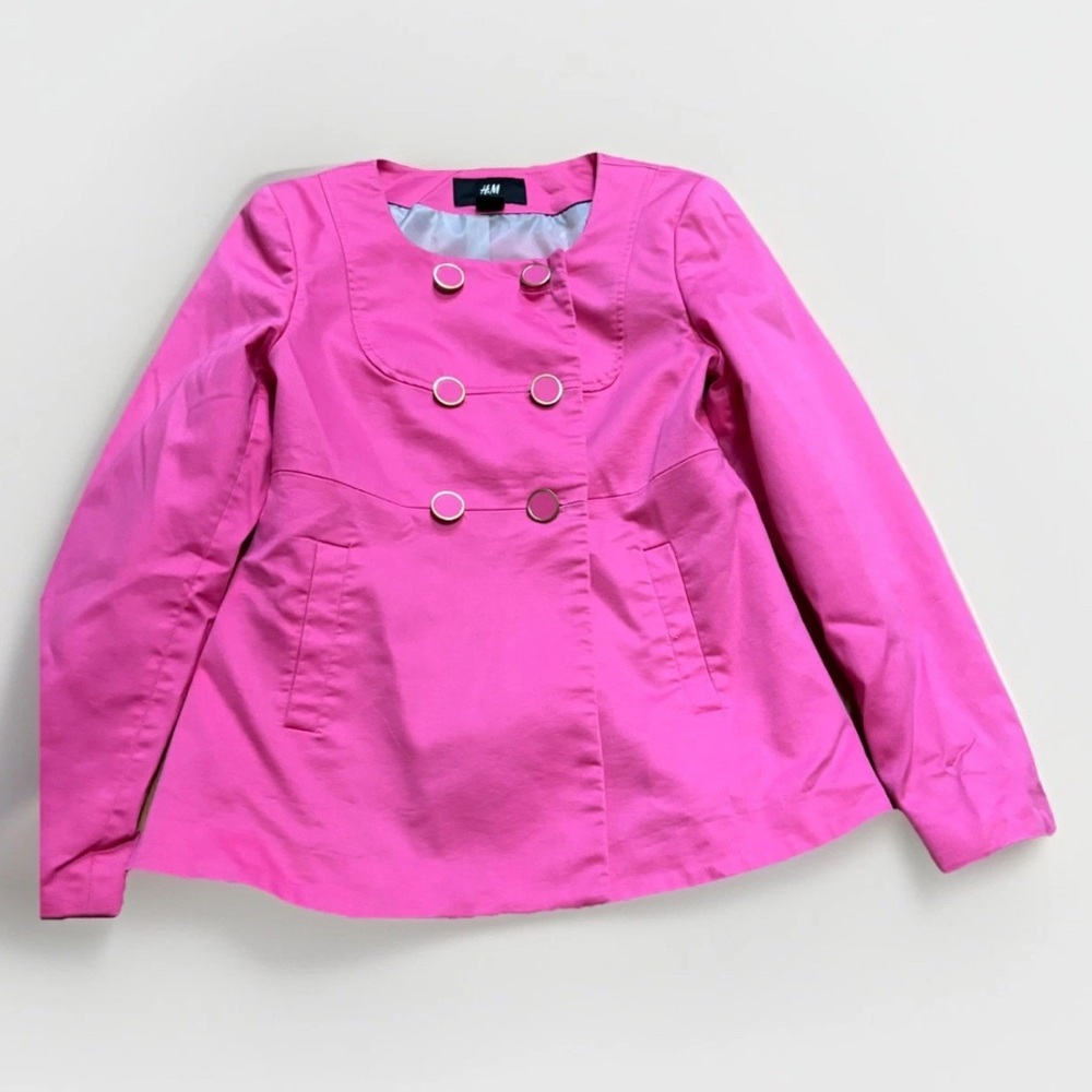 H&M Blazer Hot Pink Women’s Sz 4 Double Breasted Gold Buttons Business Casual